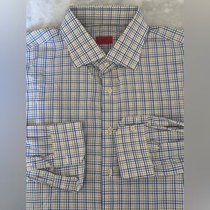 Isaia Napoli Multicolor Check White Yellow Blue Men's Dress Shirt Size 18/45